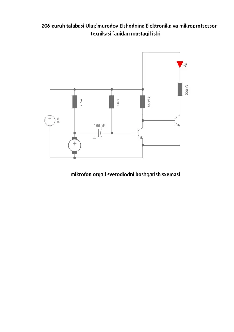 Mikrofon orqali svetodiodni boshqarish sxemasi
