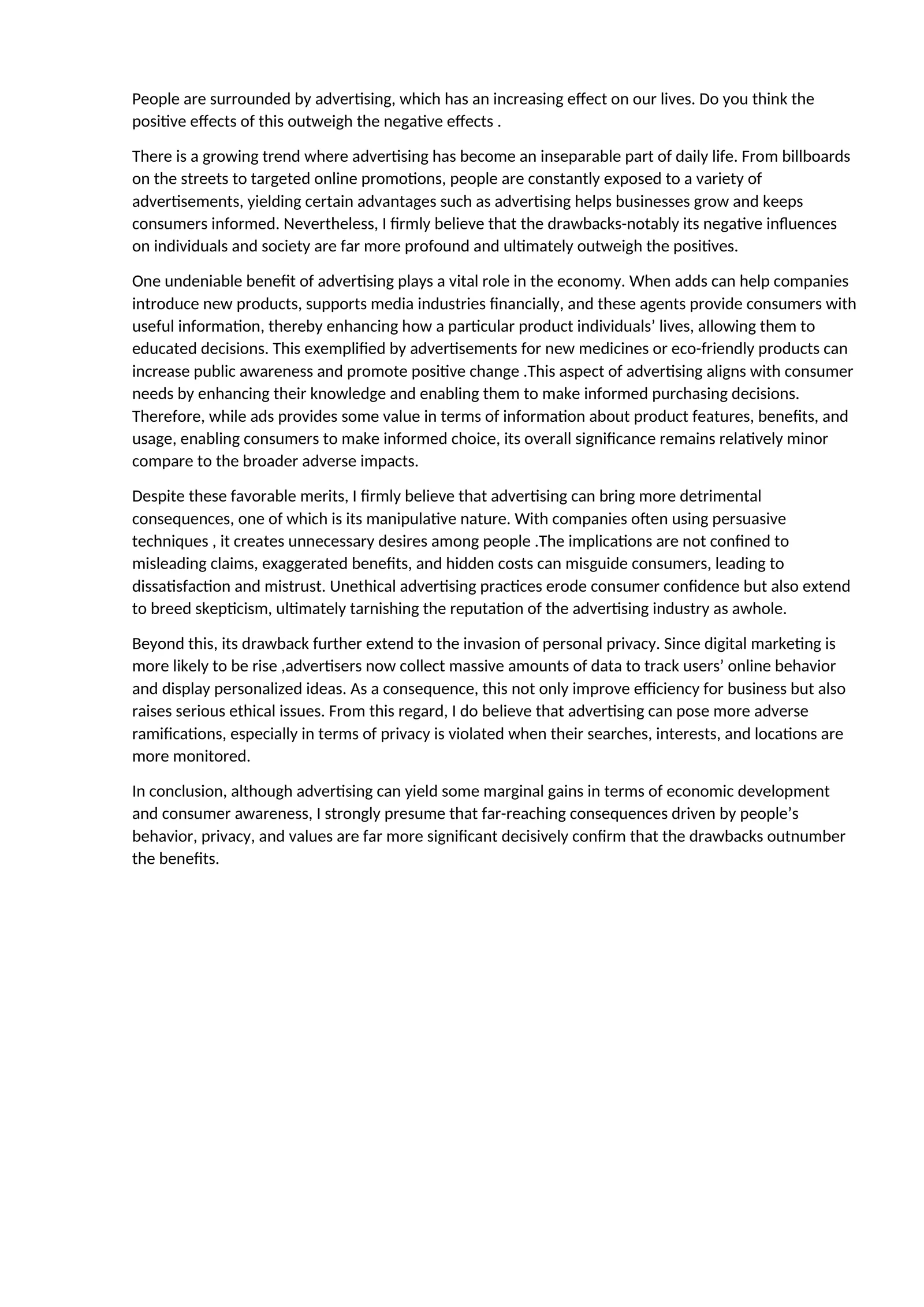 Positive and Negative Effects of Advertising