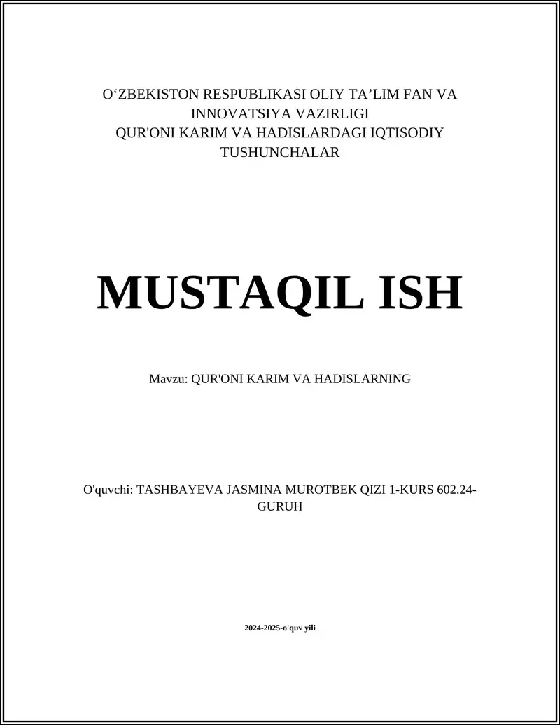 Qur'on va Payg'ambarimizning Sunnati