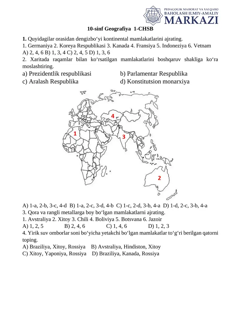 10-sinf Geografiya 1-CHSB