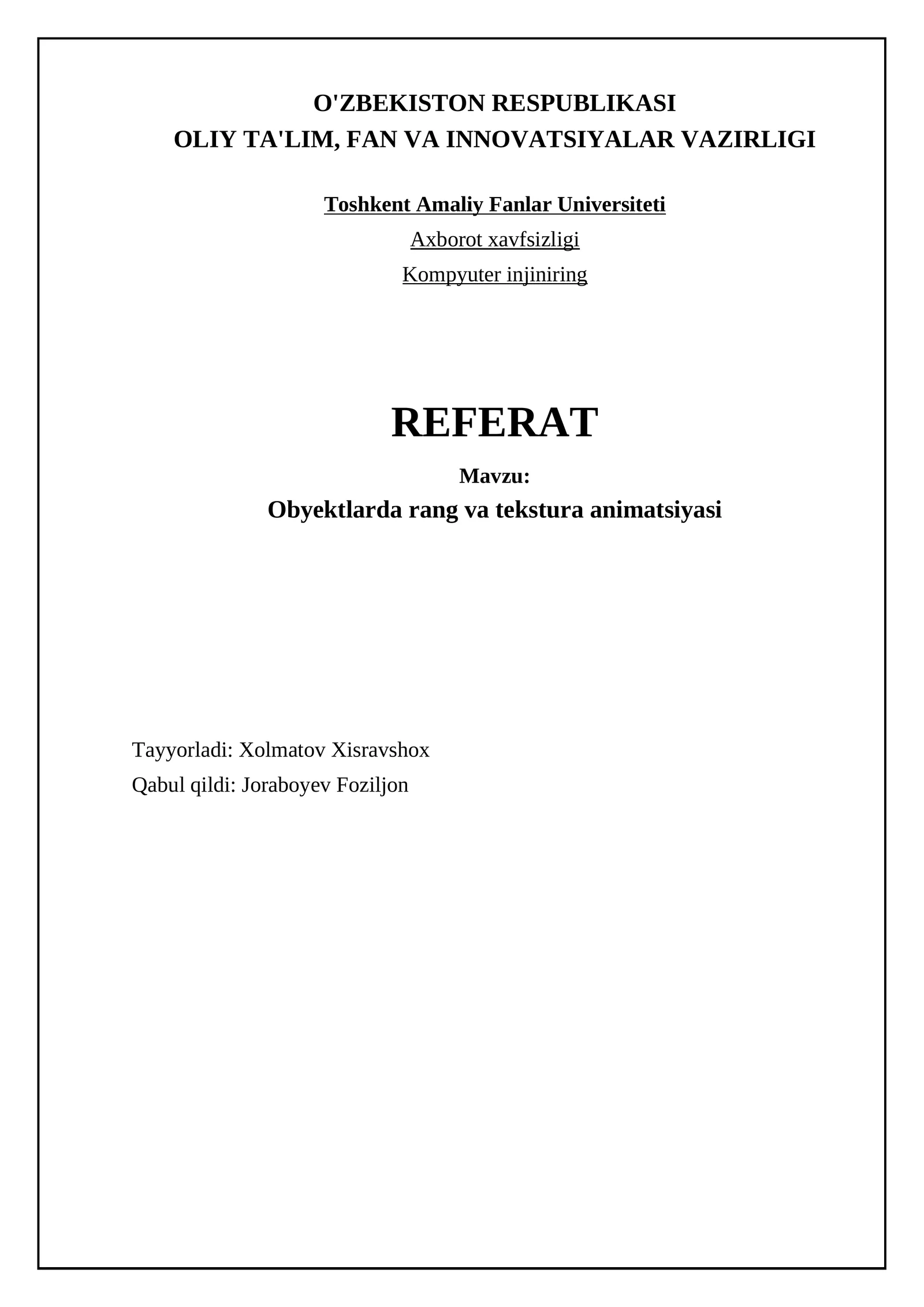 Obyektlarda rang va tekstura animatsiyasi