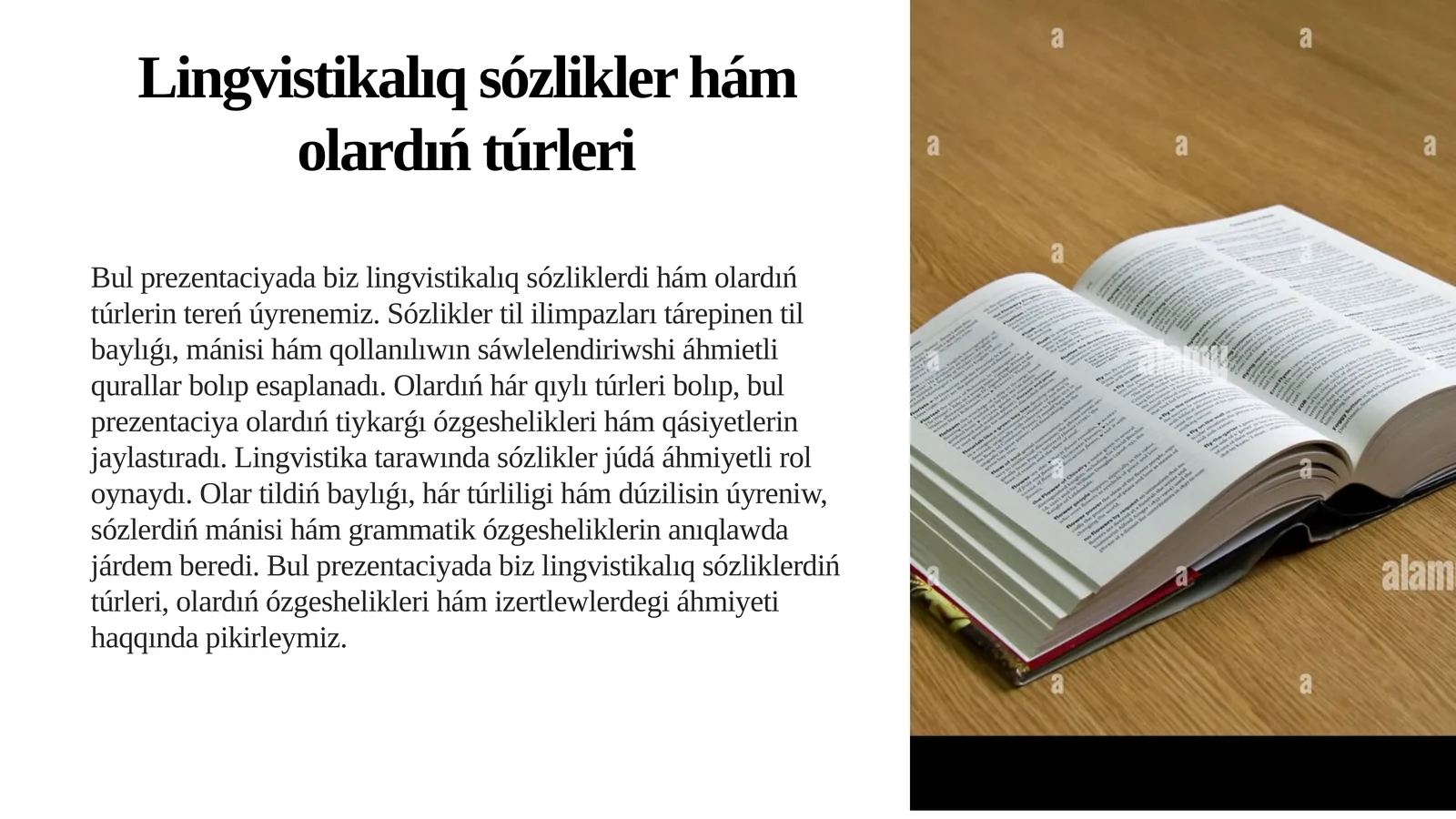 Lingvistikalıqsózliklerhámolardıńtúrleri