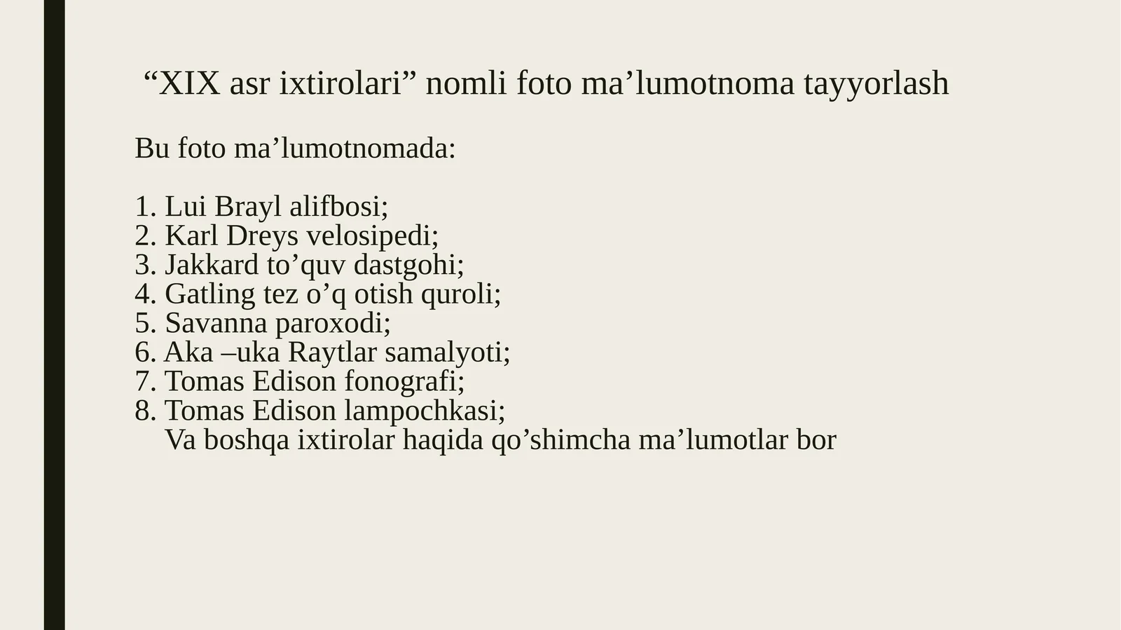 “XIX asr ixtirolari” nomli foto ma’lumotnoma