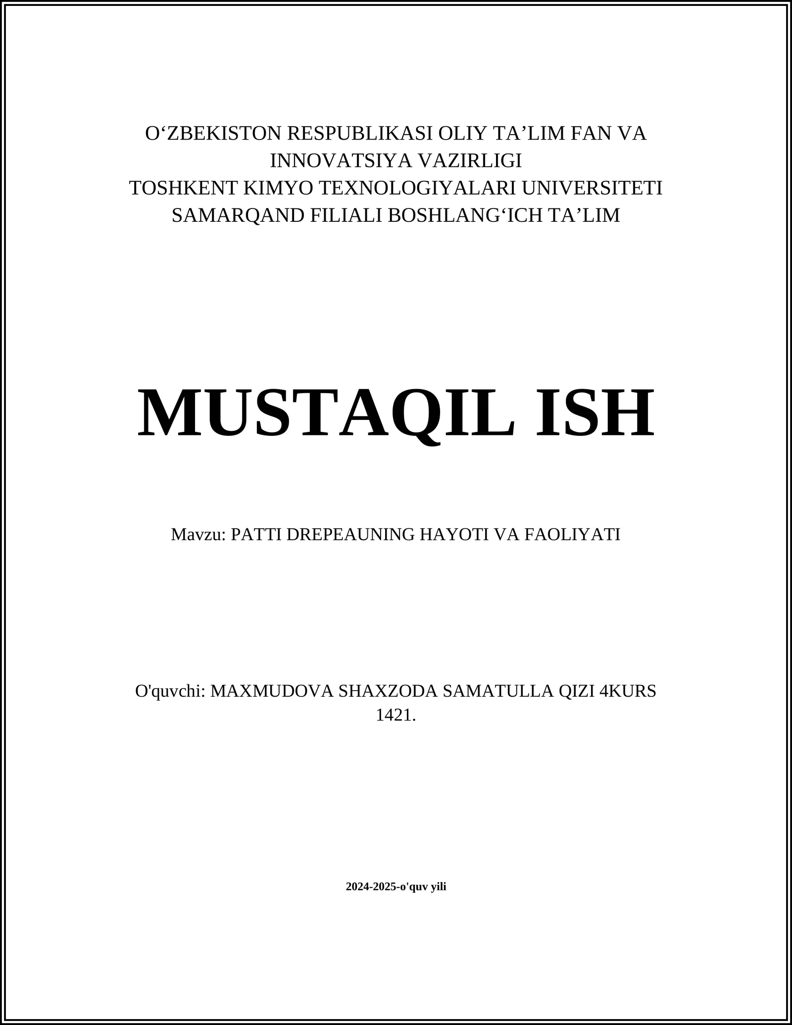 PATTI DREPEAUNING HAYOTI VA FAOLIYATI