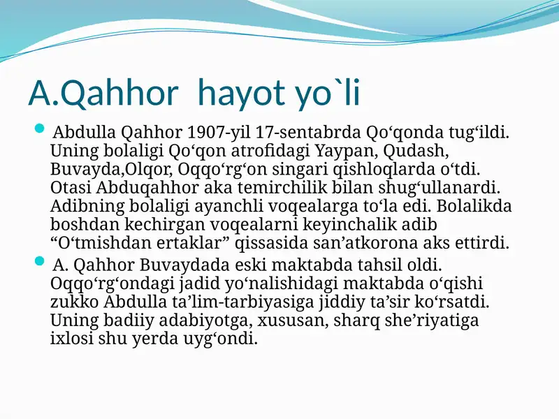 A.Qahhorhayotyo`li