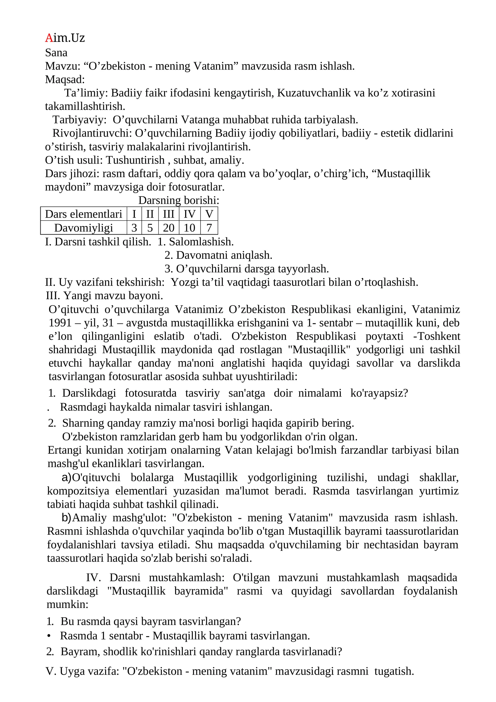 O’zbekiston - mening Vatanim