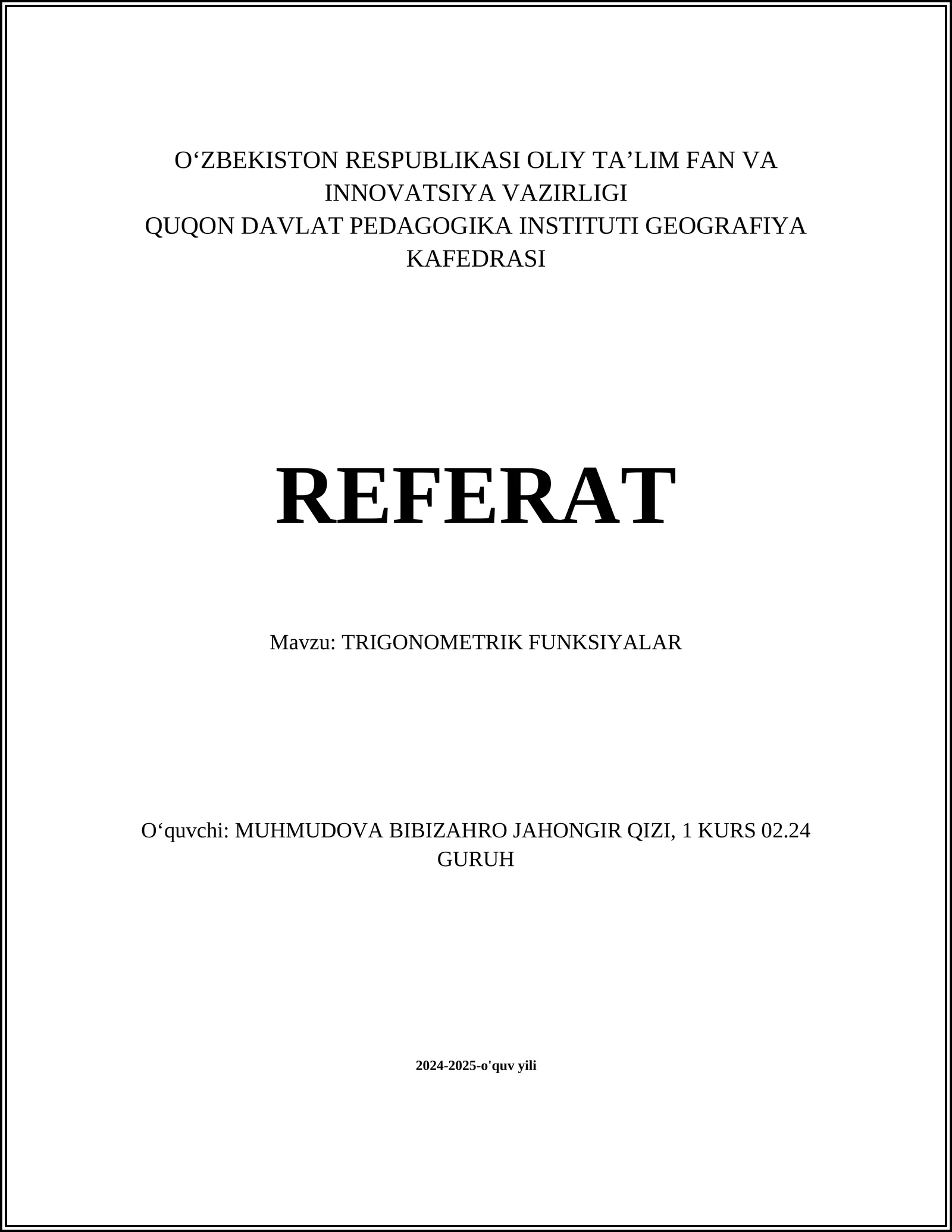 TRIGONOMETRIK FUNKSIYALAR