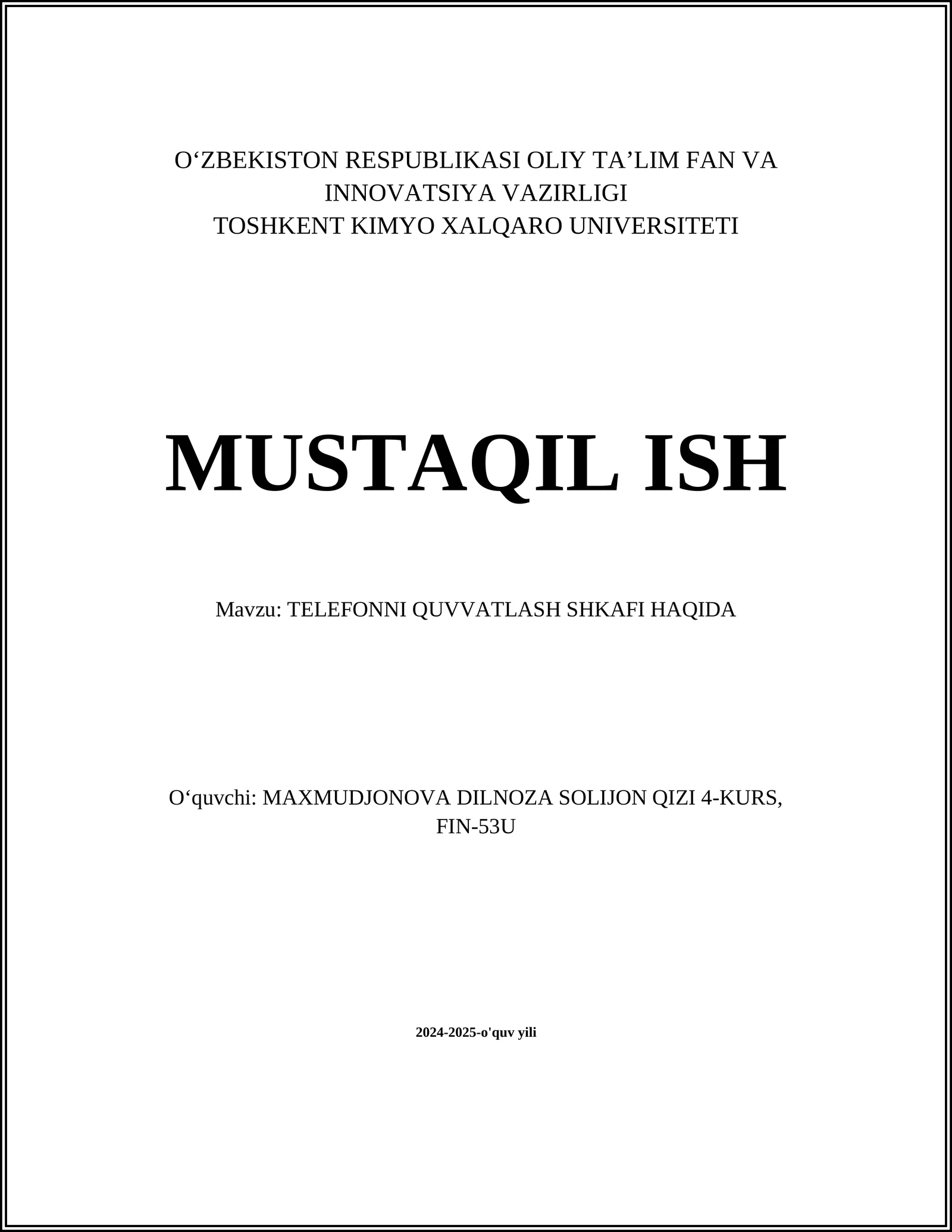 TELEFONNI QUVVATLASH SHKAFI HAQIDA