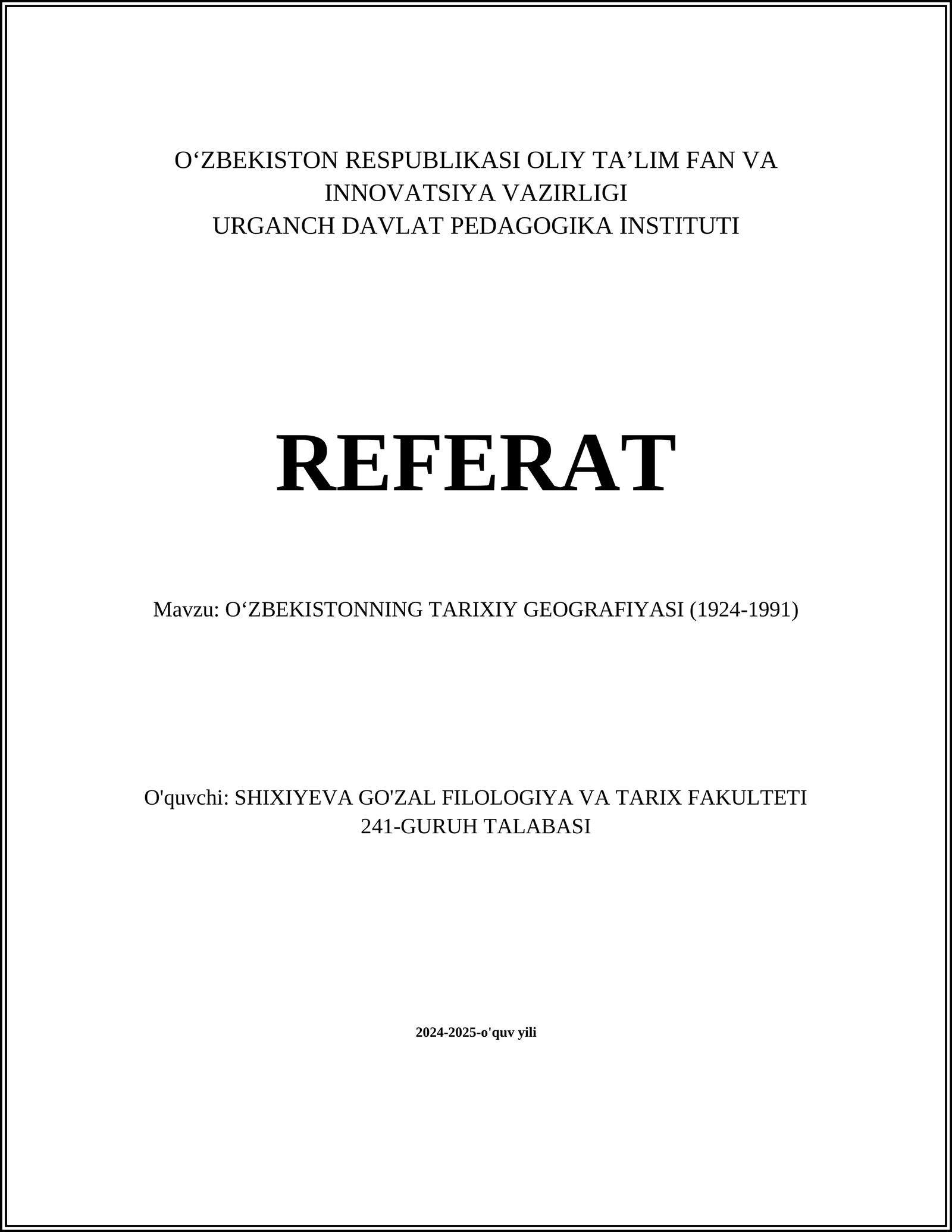 OʻZBEKISTONNING TARIXIY GEOGRAFIYASI (1924-1991)