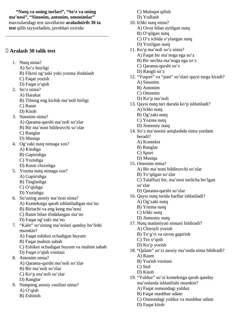 Sinonim, antonim, omonimlar