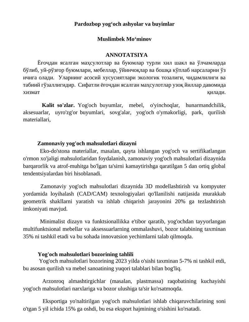 Pardozbop yogʻoch ashyolar va buyimlar