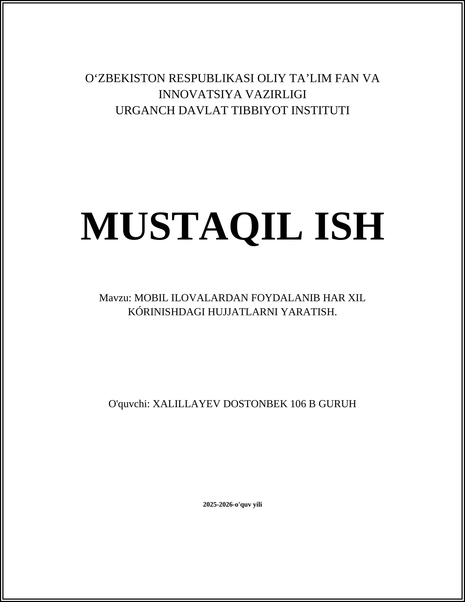 MOBIL ILOVALARDAN FOYDALANIB HAR XIL KÓRINISHDAGI HUJJATLARNI YARATISH