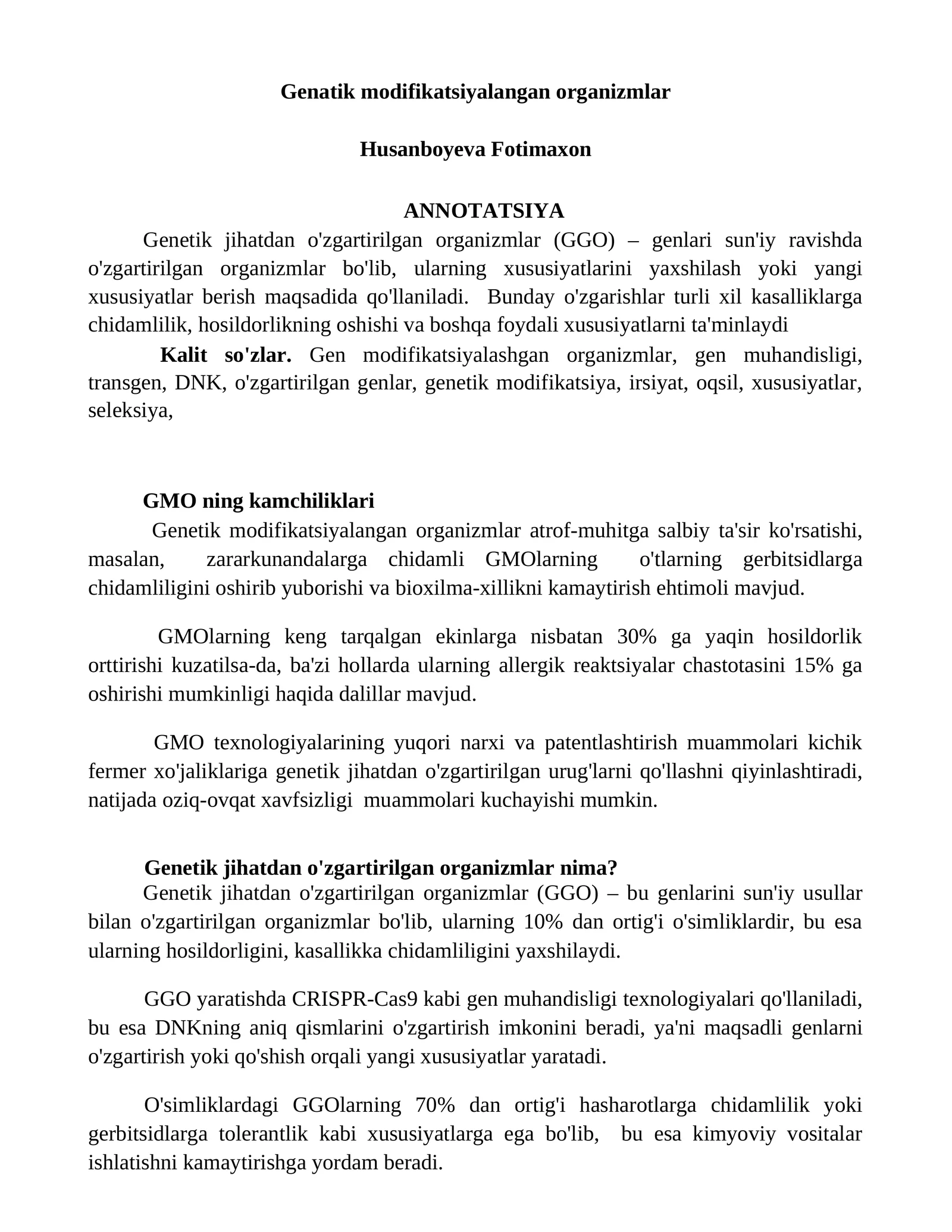 Genatik modifikatsiyalangan organizmlar