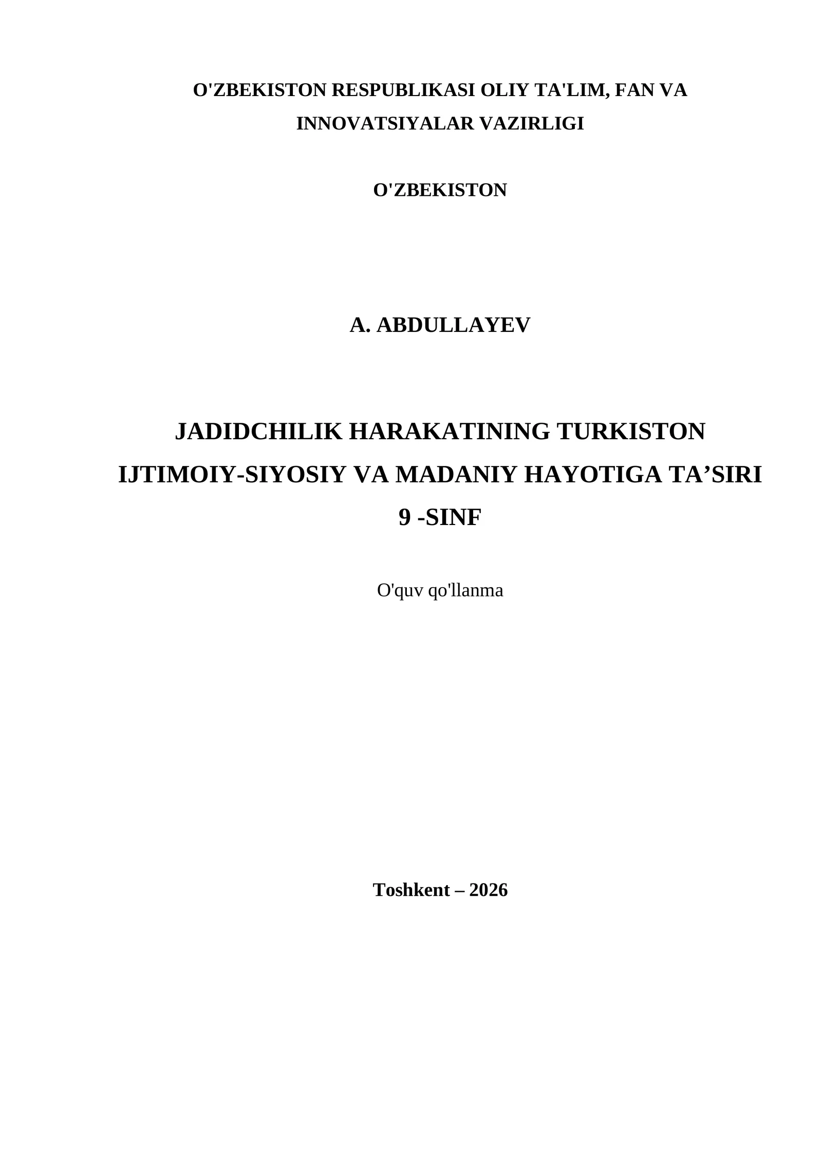 JADIDCHILIK HARAKATINING TURKISTON IJTIMOIY-SIYOSIY VA MADANIY HAYOTIGA TA’SIRI 9 -SINF