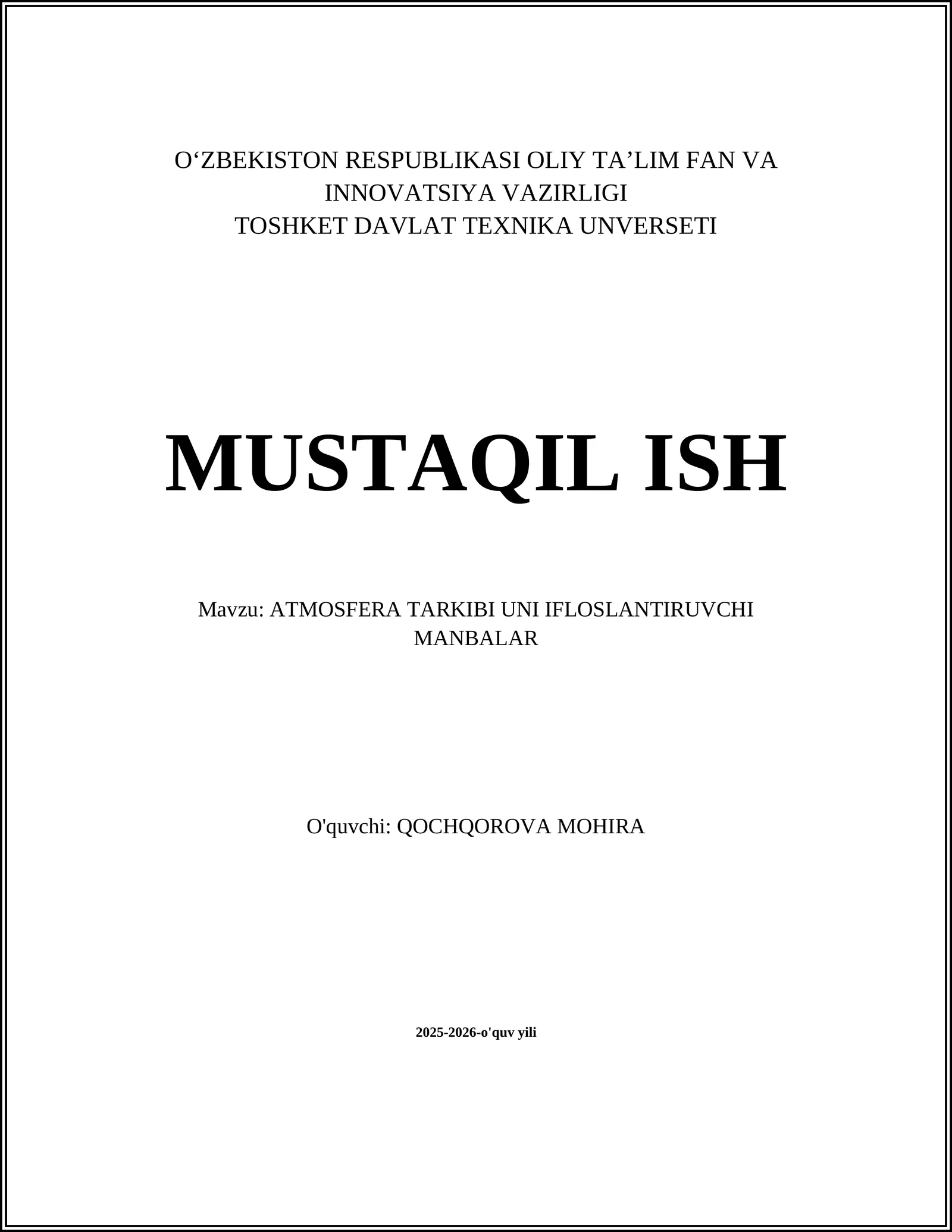 ATMOSFERA TARKIBI UNI IFLOSLANTIRUVCHI MANBALAR