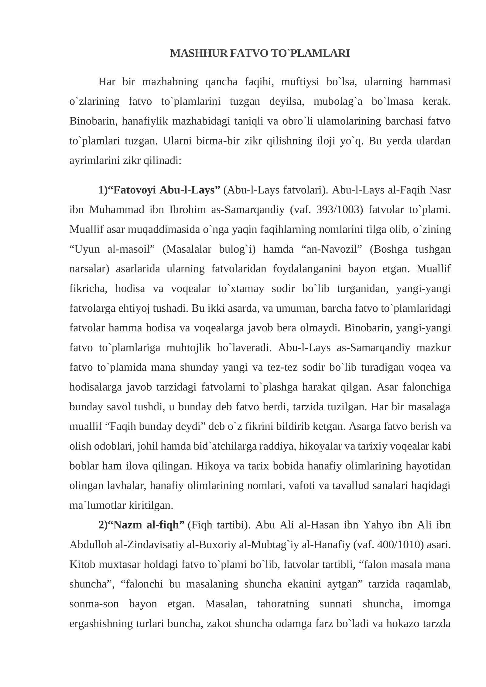 MASHHUR FATVO TO`PLAMLARI