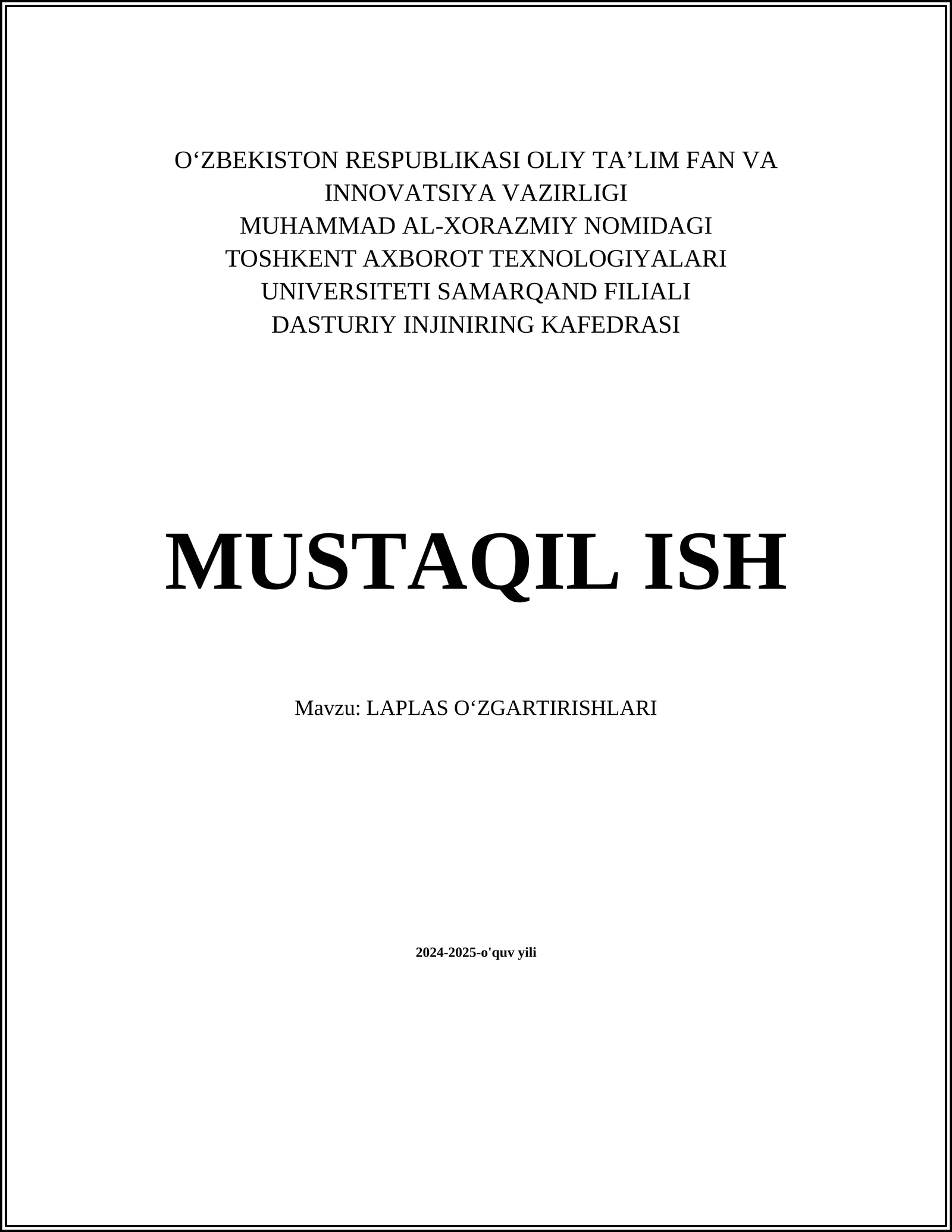 LAPLAS O‘ZGARTIRISHLARI