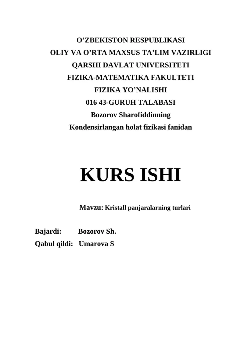 Kristall panjaralarning turlari