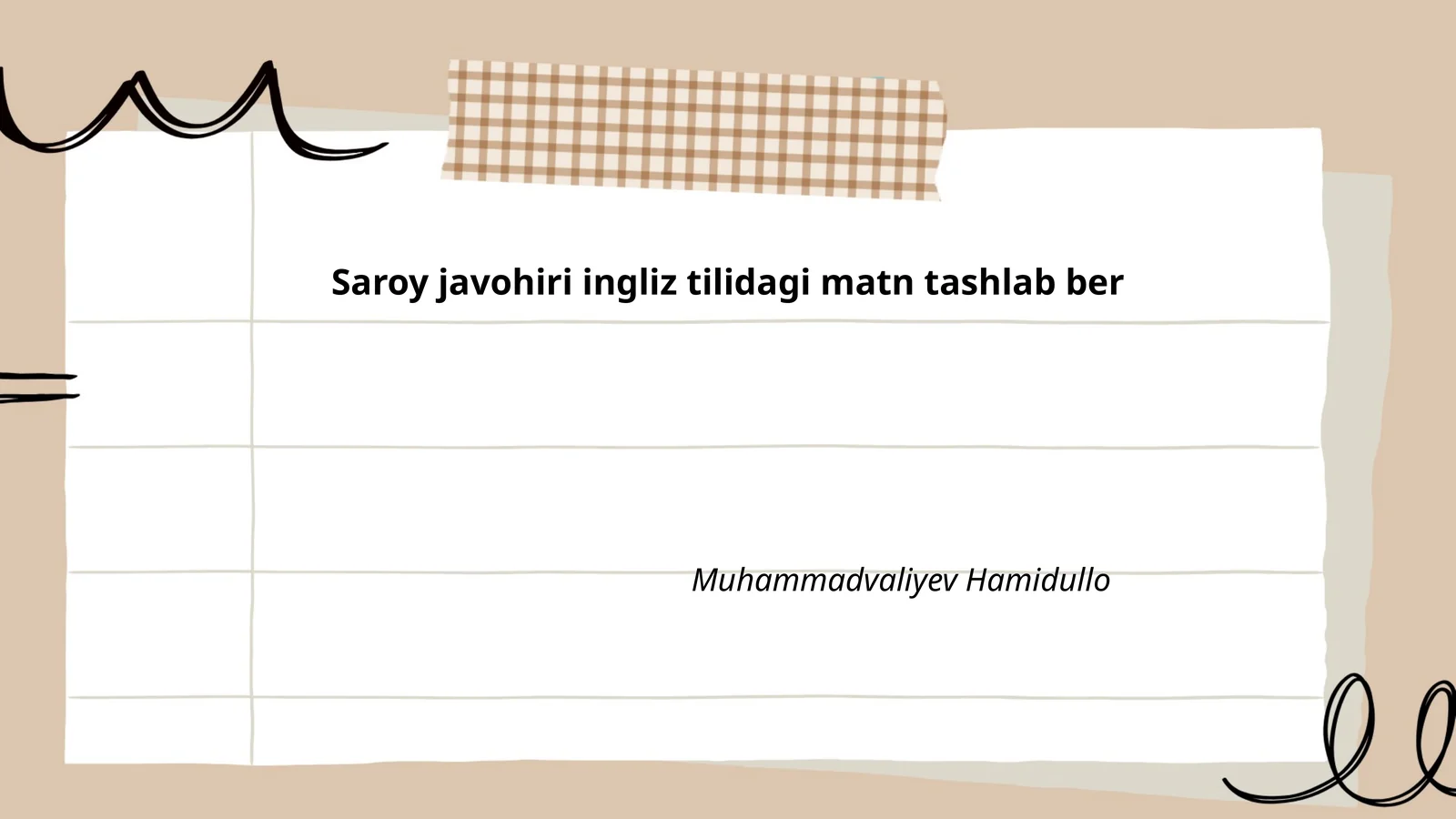 Saroy javohiri ingliz tilidagi matn tashlab ber