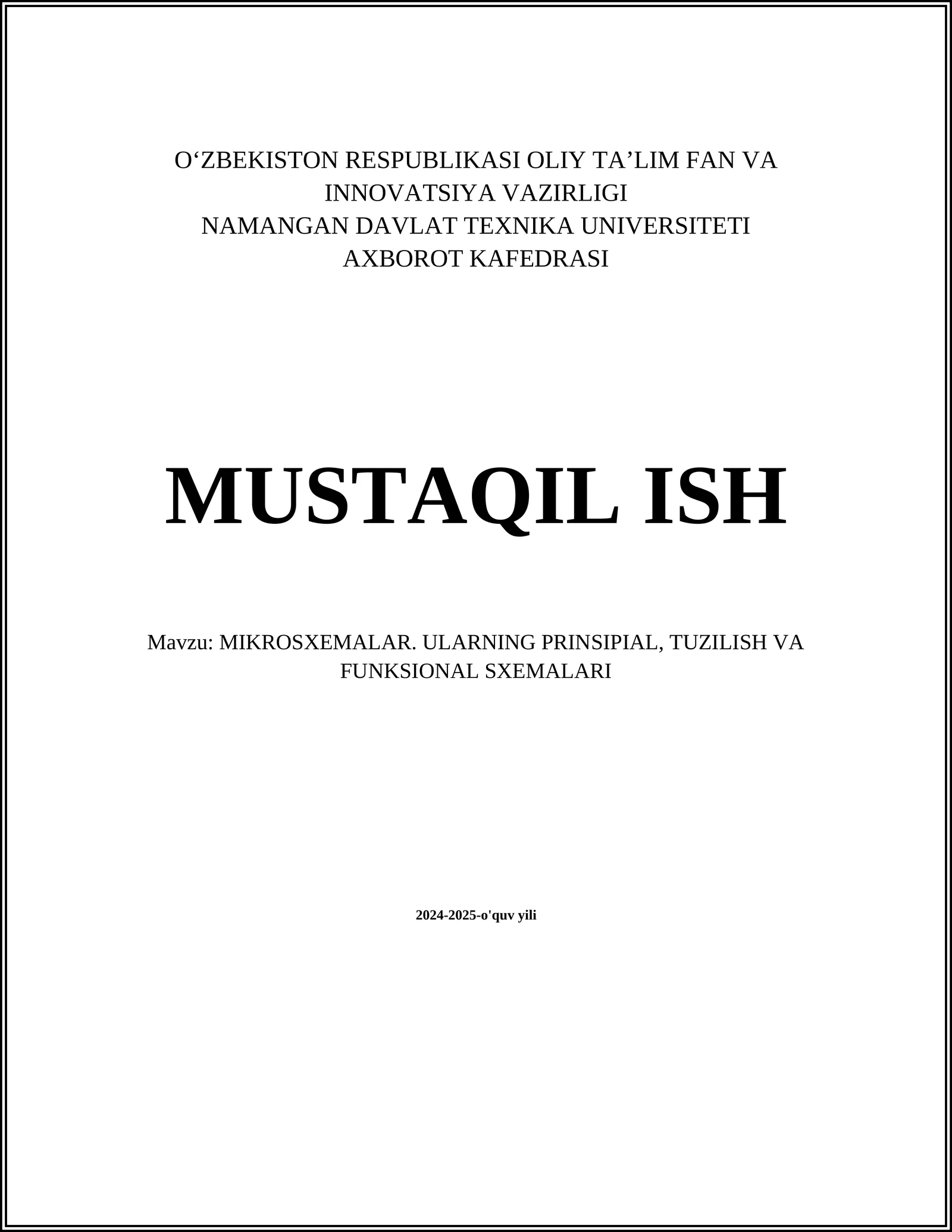 MIKROSXEMALAR. ULARNING PRINSIPIAL, TUZILISH VA FUNKSIONAL SXEMALARI