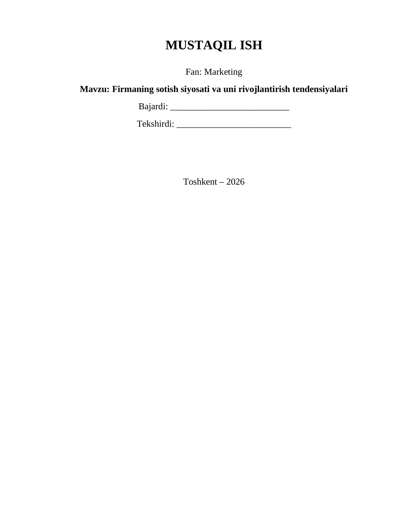 Firmaning sotish siyosati va uni rivojlantirish tendensiyalari