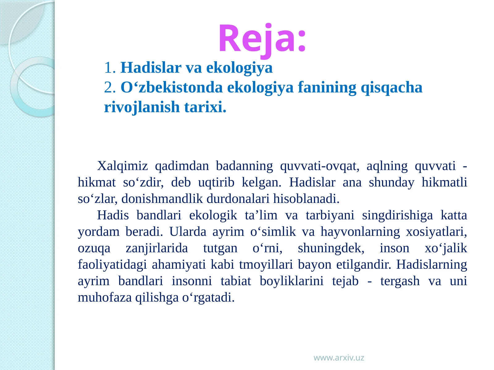 Hadislar va Ekologiya