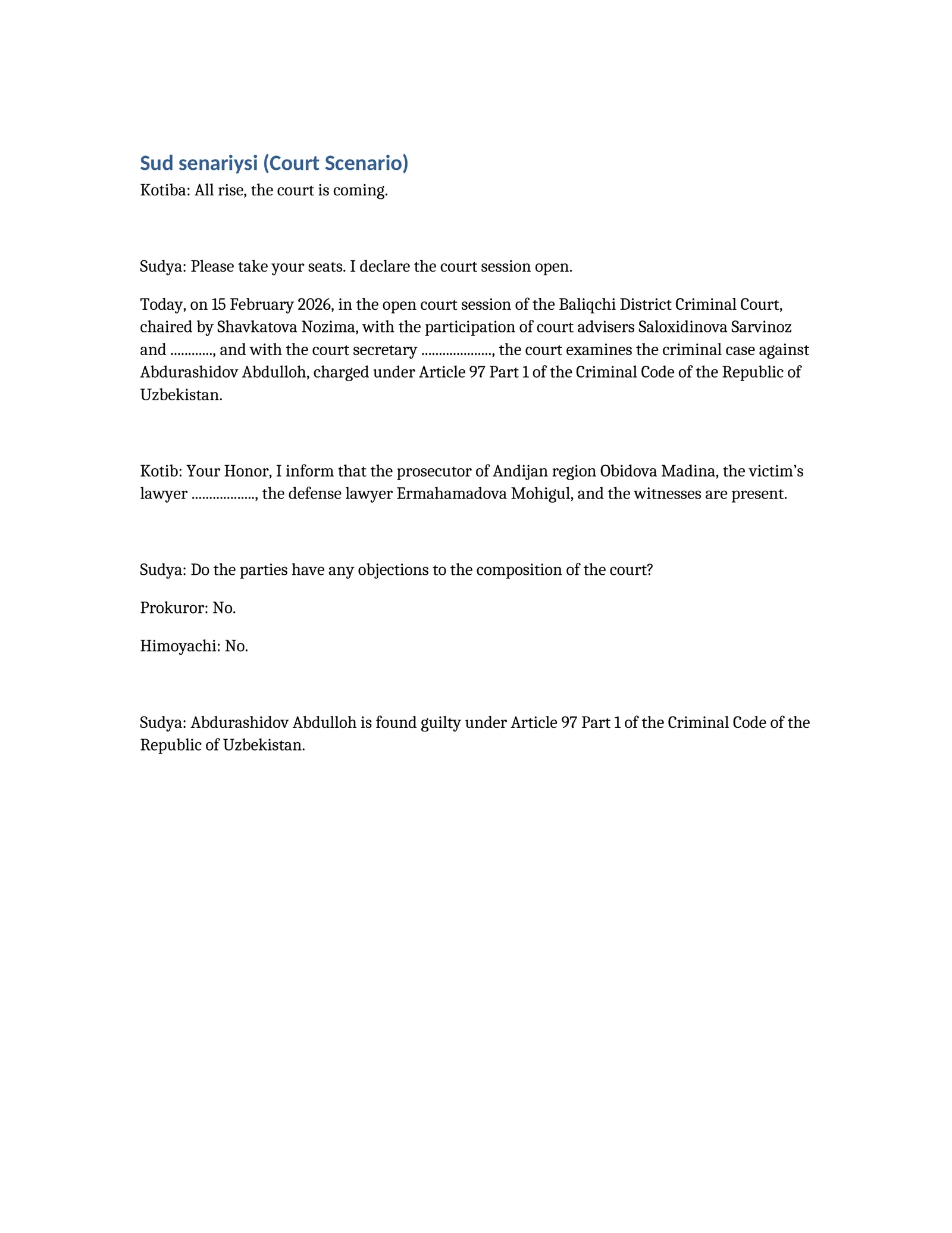 Sud senariysi (Court Scenario)