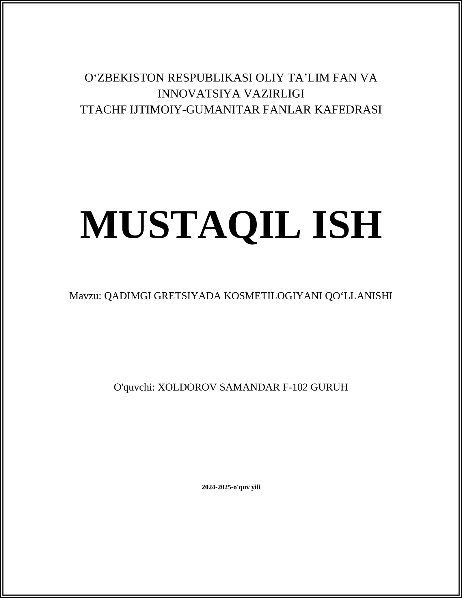 QADIMGI GRETSIYADA KOSMETILOGIYANI QO‘LLANISHI