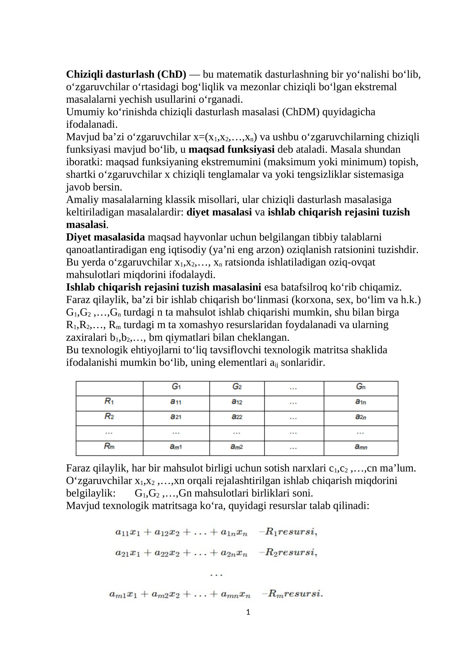 Chiziqli dasturlash (ChD)