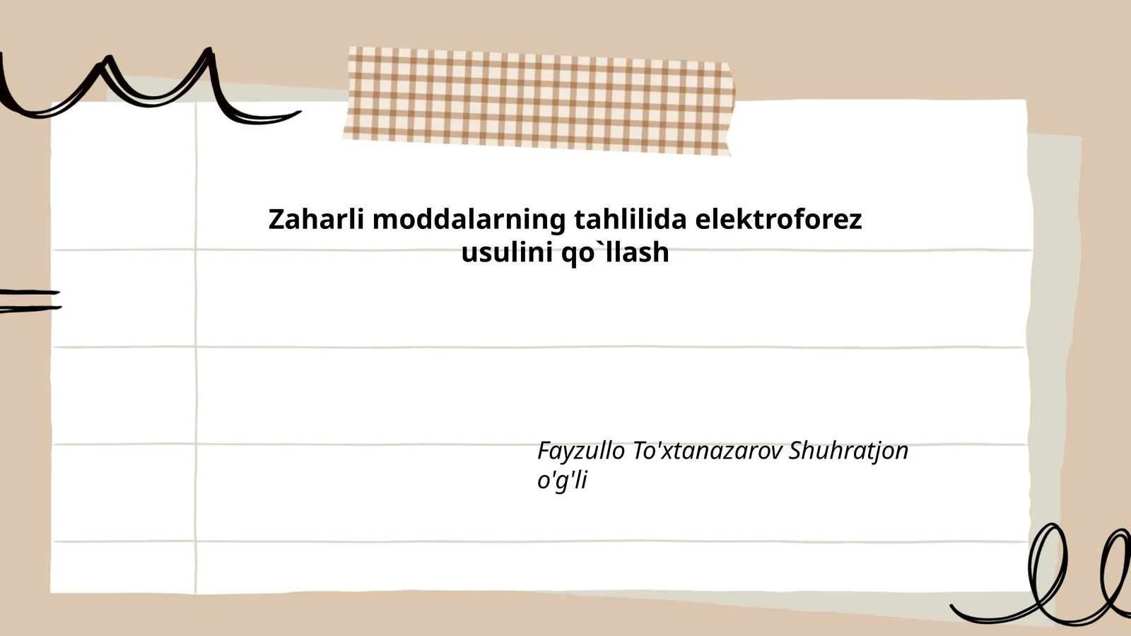 Zaharli moddalarning tahlilida elektroforez usulini qo`llash