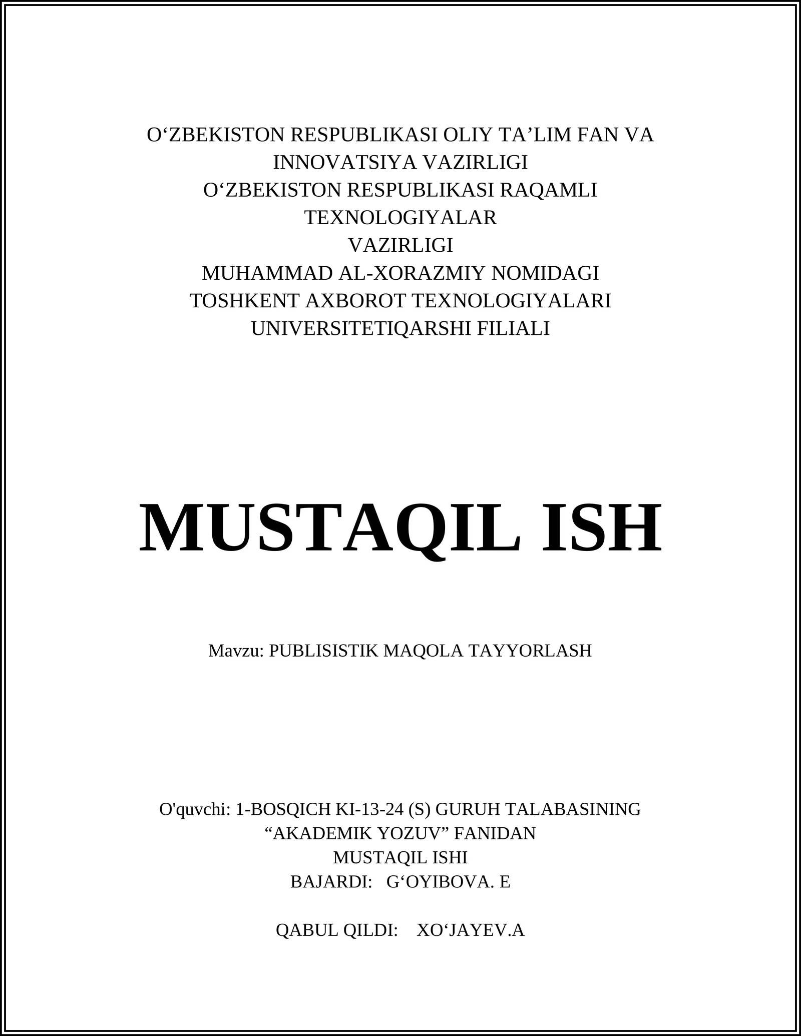 PUBLISISTIK MAQOLA TAYYORLASH
