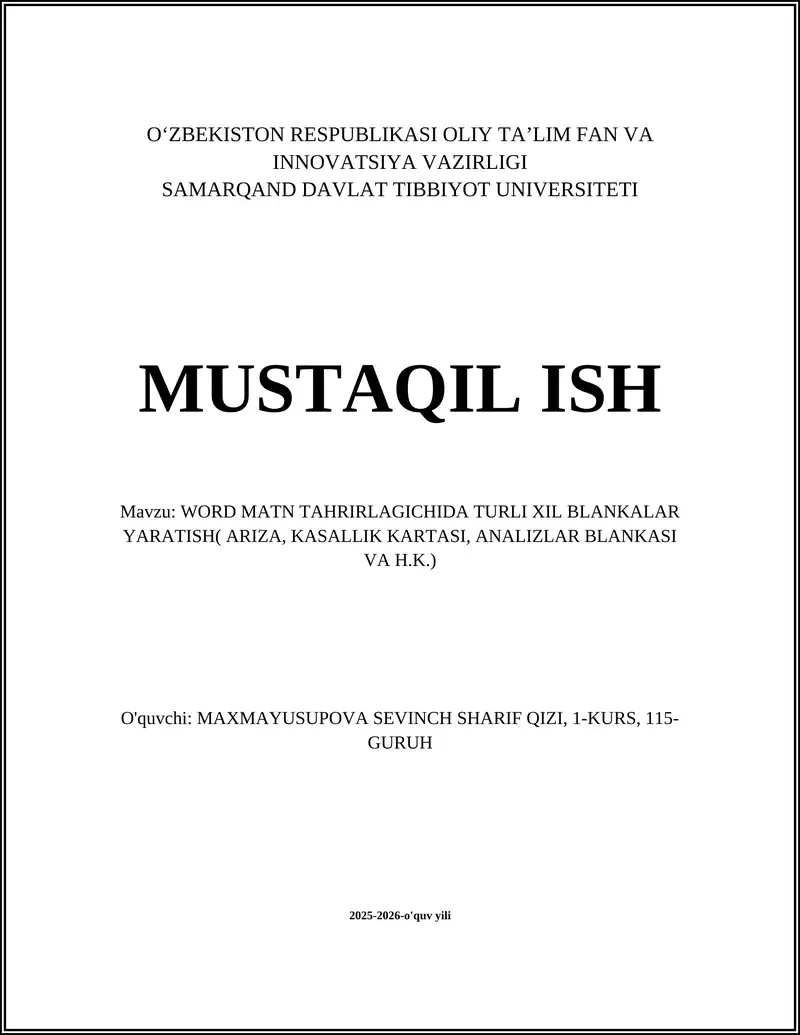 WORD MATN TAHRIRLAGICHIDA TURLI XIL BLANKALAR YARATISH