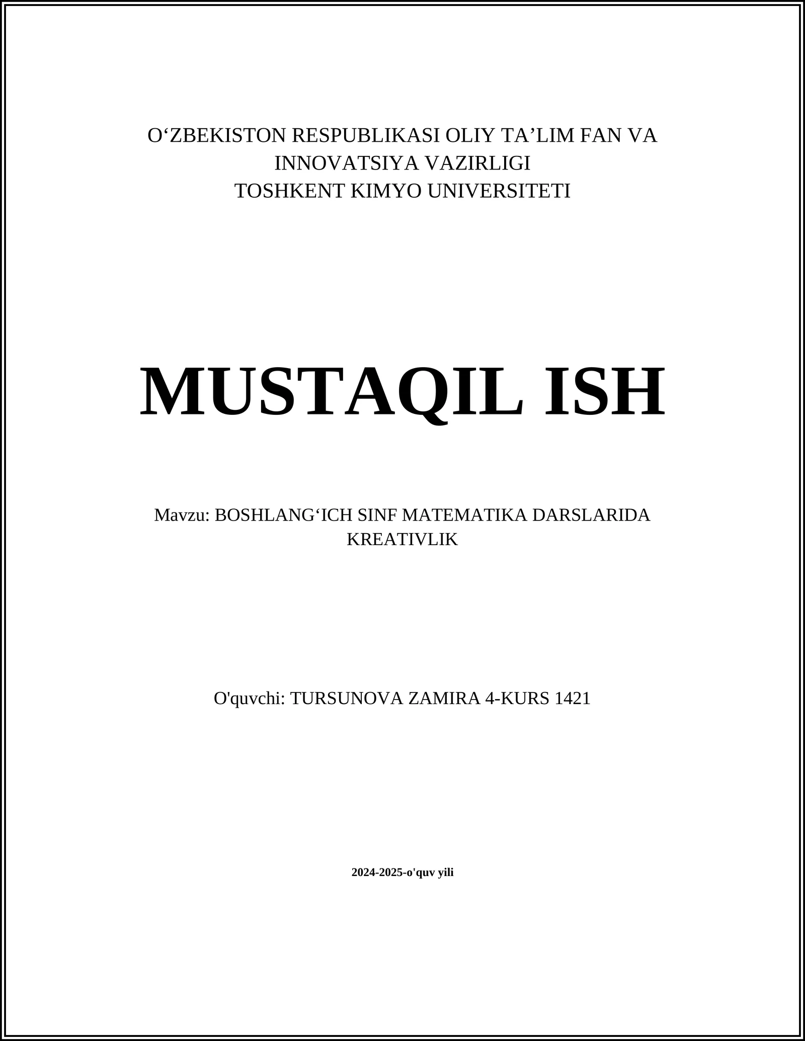 BOSHLANGʻICH SINF MATEMATIKA DARSLARIDA KREATIVLIK