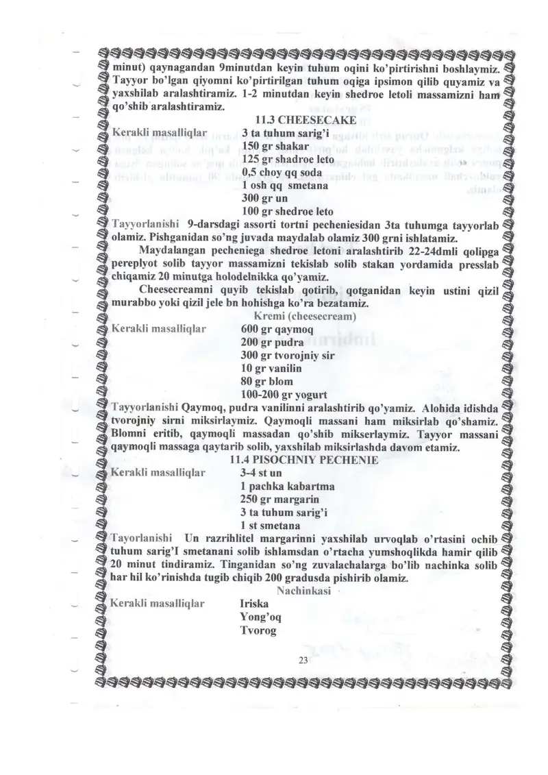 Shirinliklari tayyorlash usullar