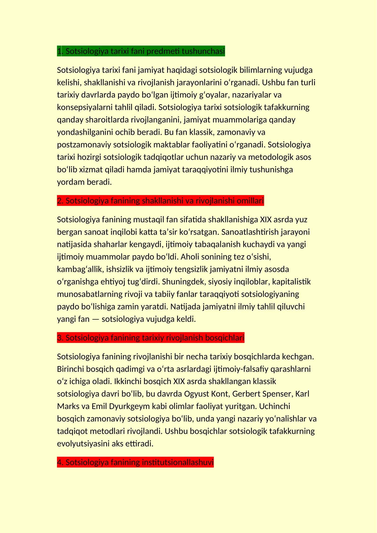 Sotsiologiya tarixidan savollarga javoblar