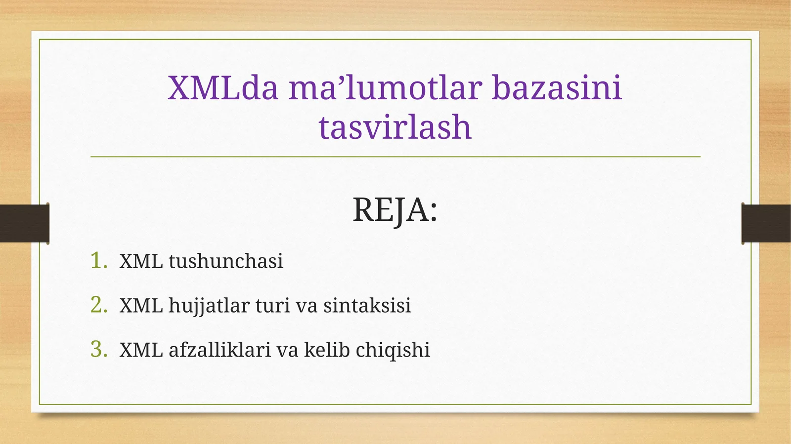 XMLda ma’lumotlar bazasini tasvirlash