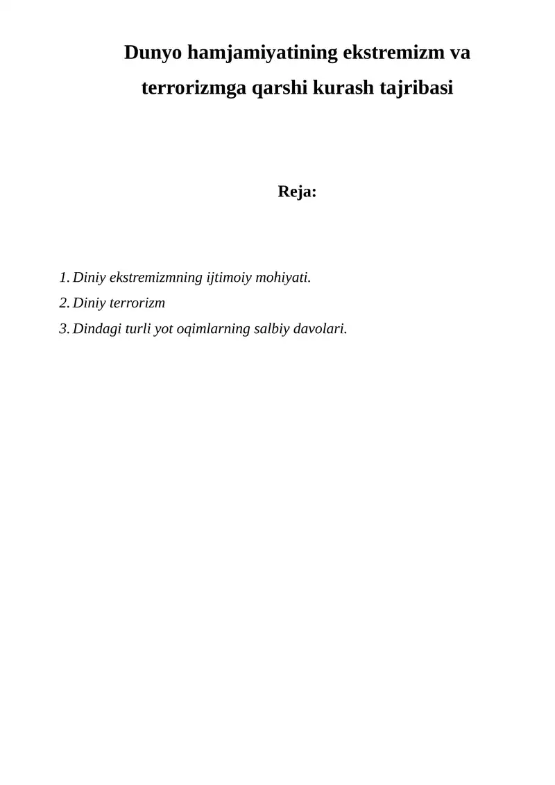 Diniy ekstremizm va terrorizm