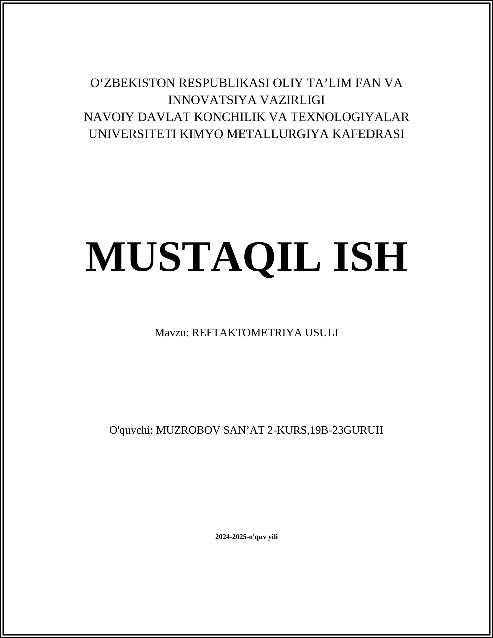 REFTAKTOMETRIYA USULI