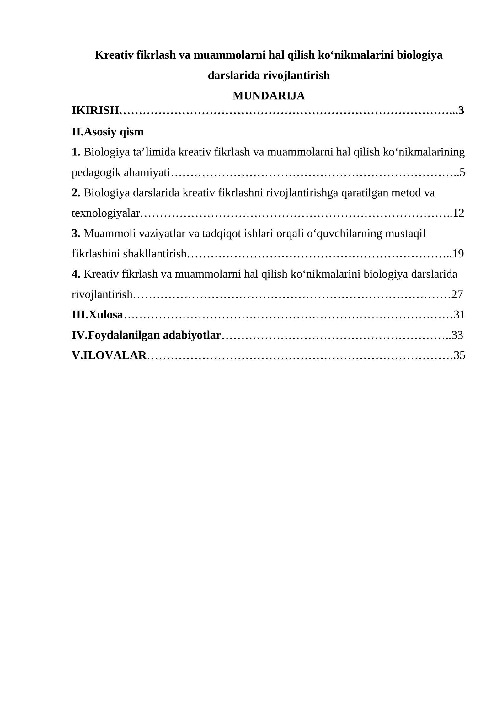 Kreativ fikrlash va muammolarni hal qilish ko‘nikmalarini biologiya darslarida rivojlantirish