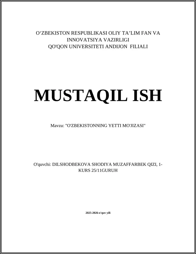 O'ZBEKISTONNING YETTI MO'JIZASI