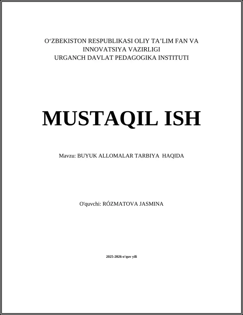 Imom G‘azzoliyning tarbiya haqidagi asosiy ta’limotlari