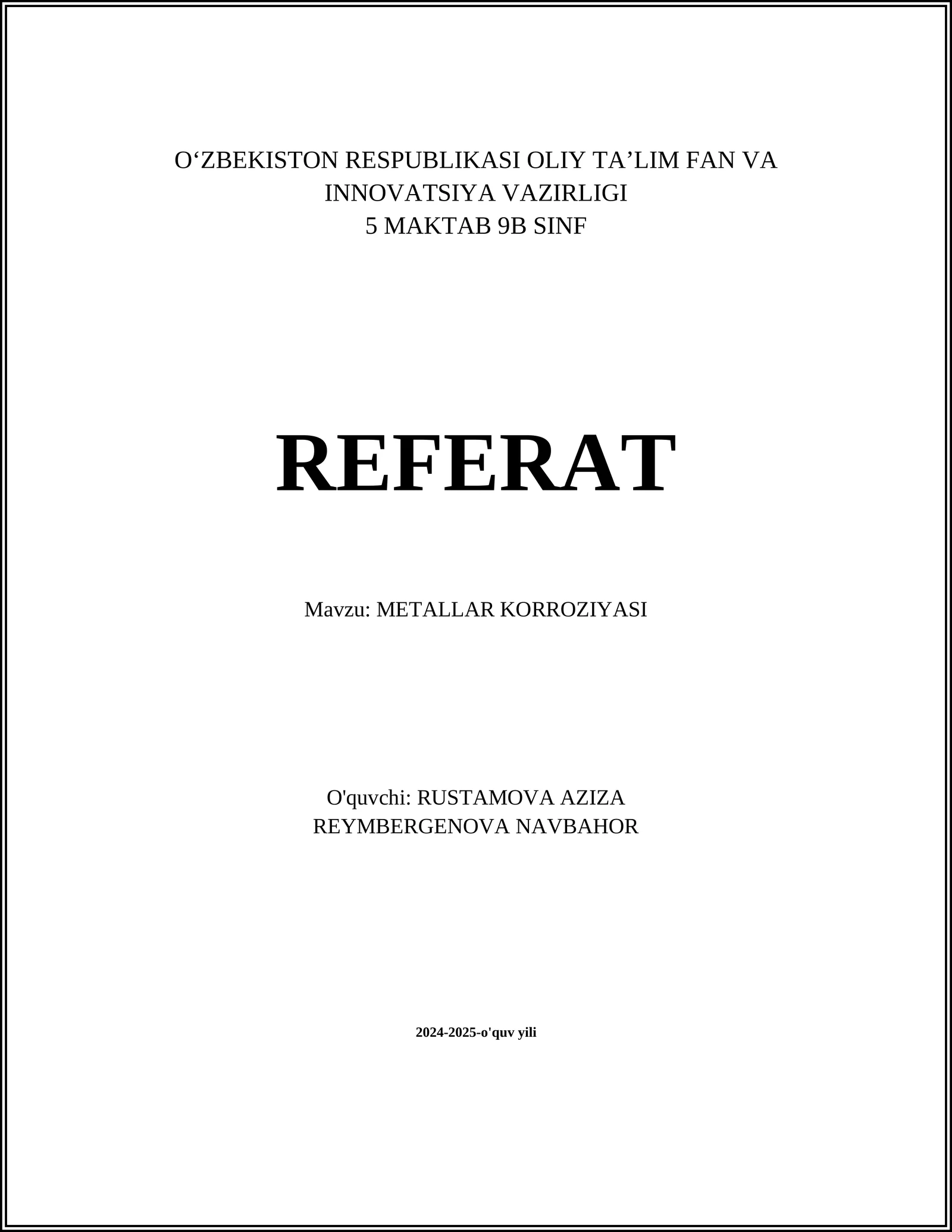 METALLAR KORROZIYASI