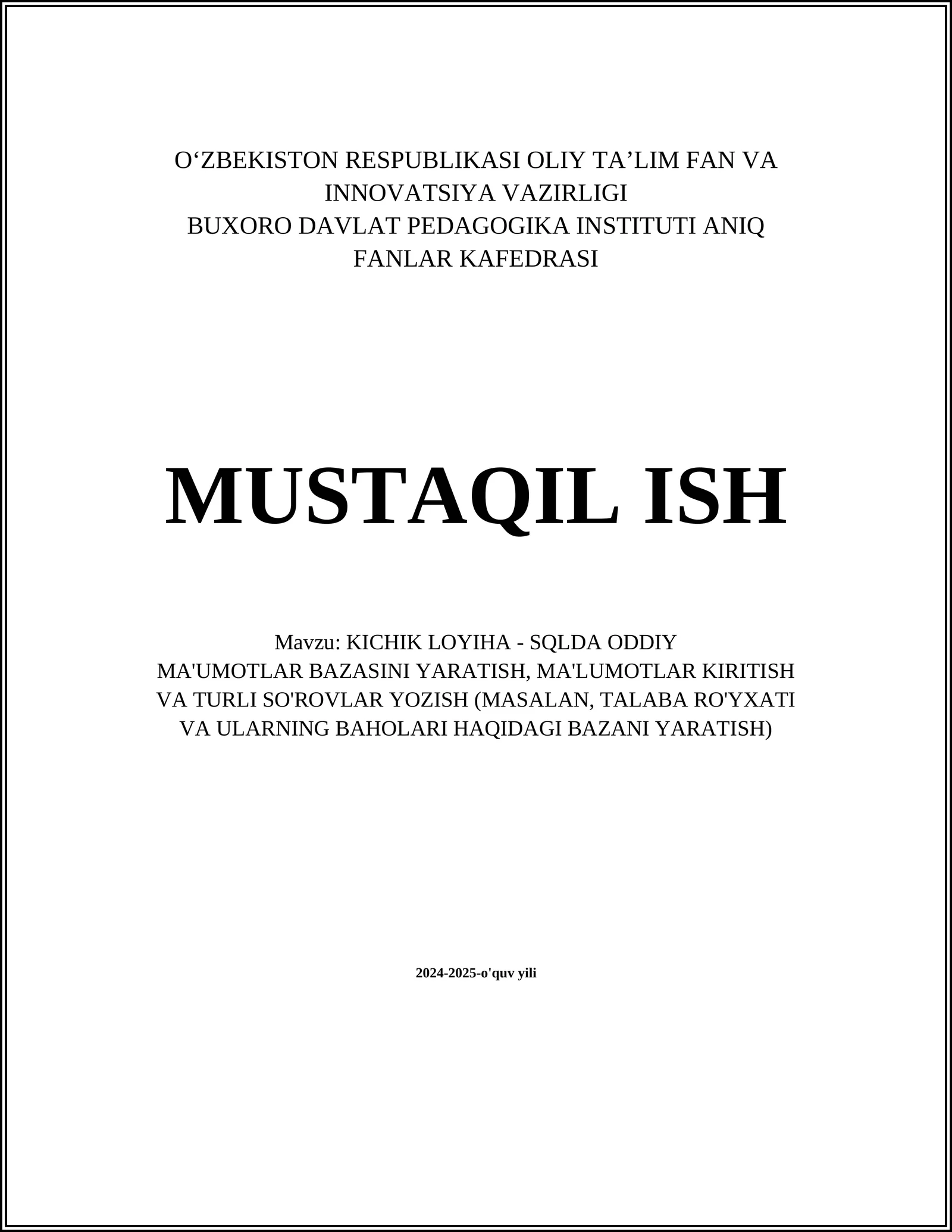 KICHIK LOYIHA - SQLDA ODDIY