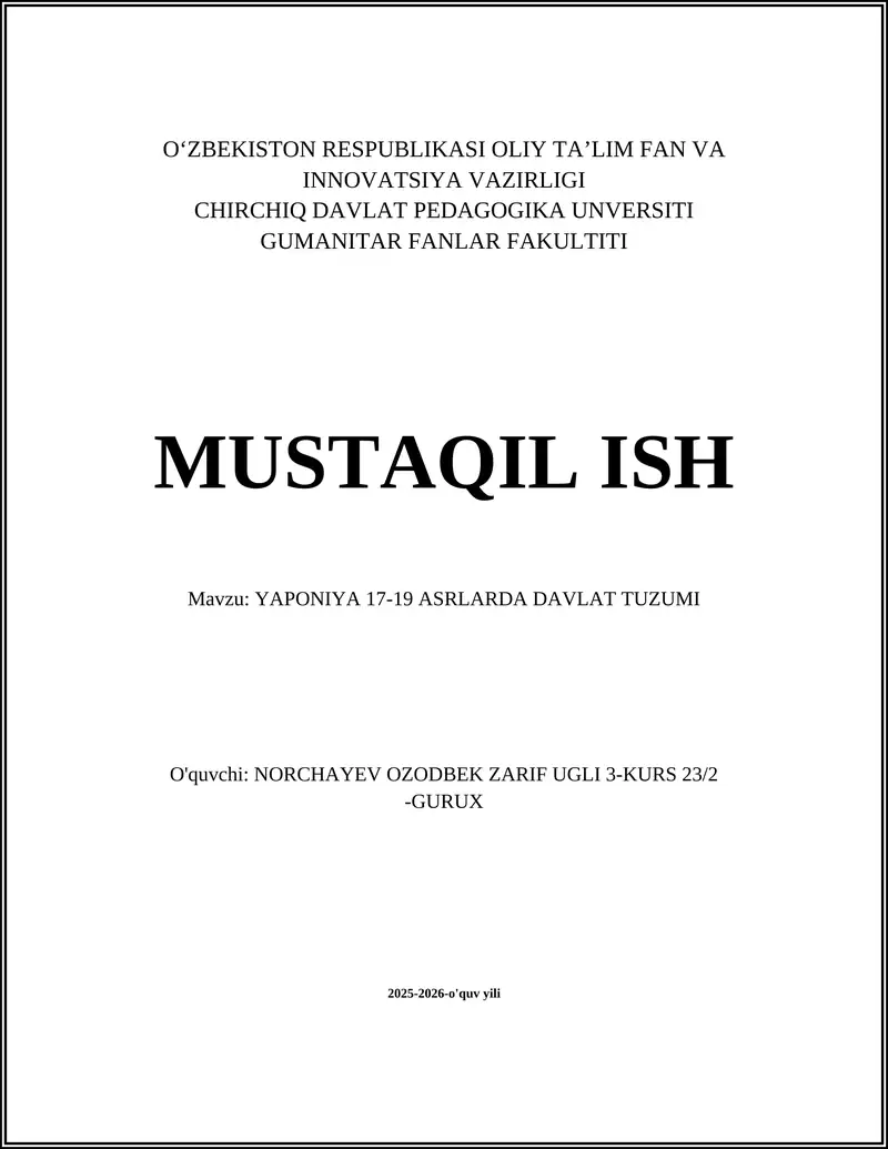 YAPONIYA 17-19 ASRLARDA DAVLAT TUZUMI