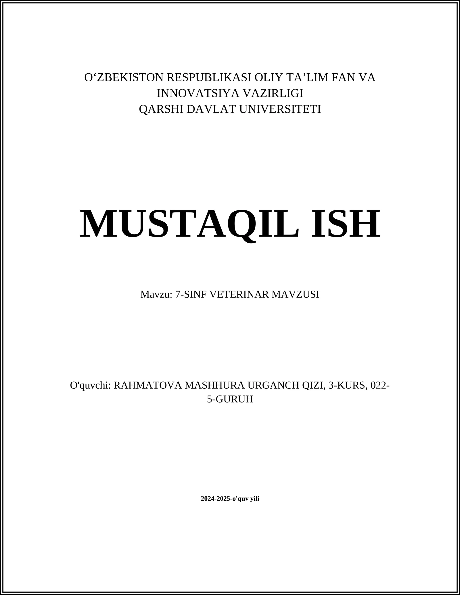 7-SINF VETERINAR MAVZUSI