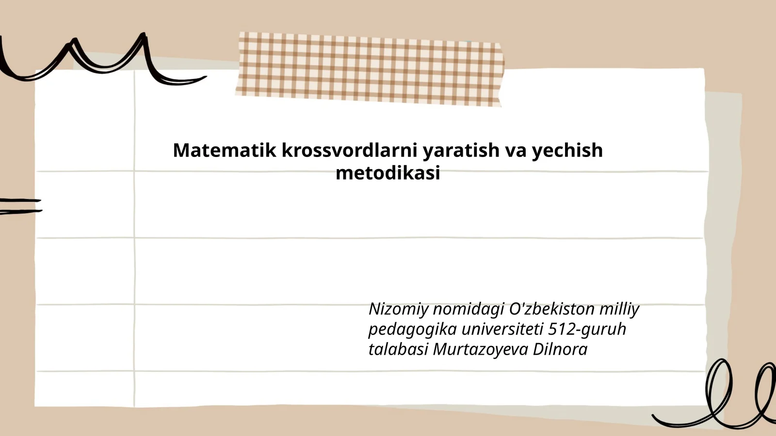 Matematik krossvordlarni yaratish va yechish metodikasi