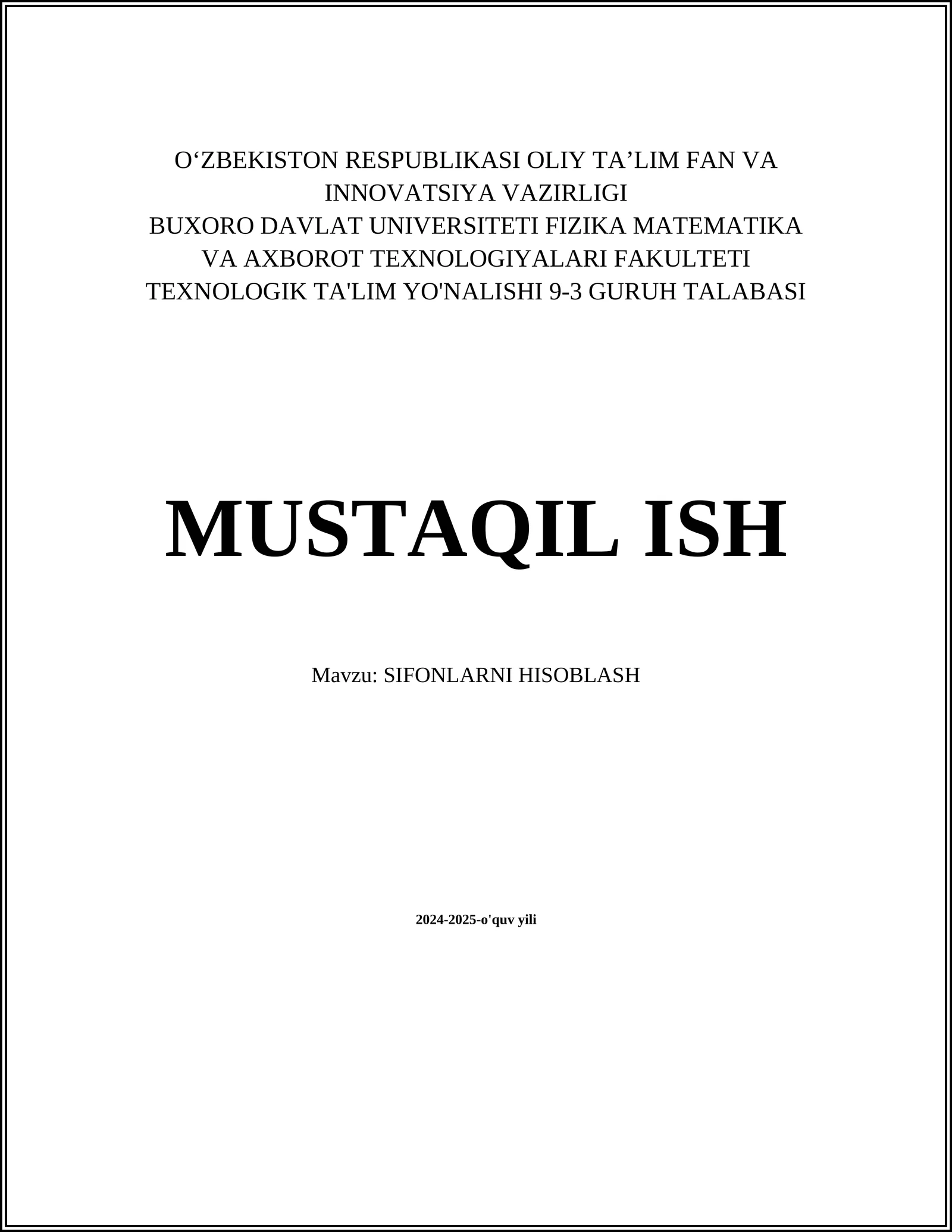 SIFONLARNI HISOBLASH