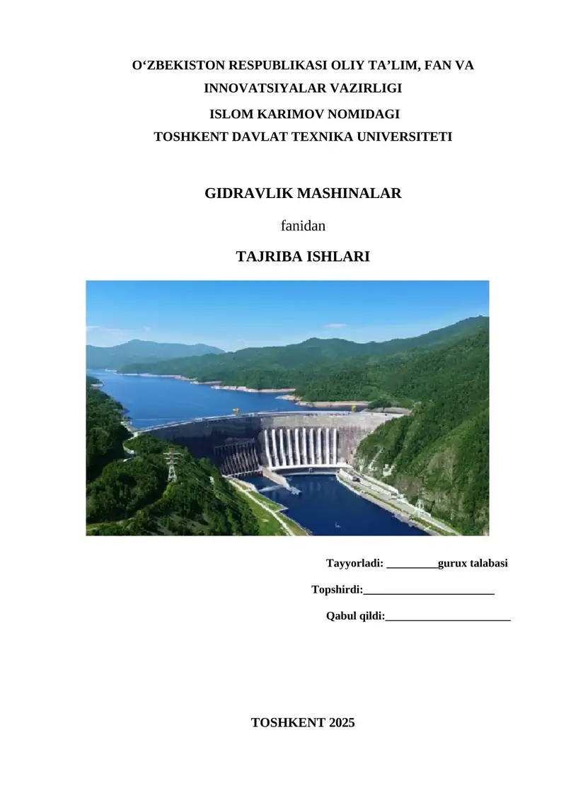 Laboratoriya ISHi KICHIK GES STENDINI MODELI BILAN TANISHISH VA UNING DETALLARI VAZIFASINI O‘RGANISH