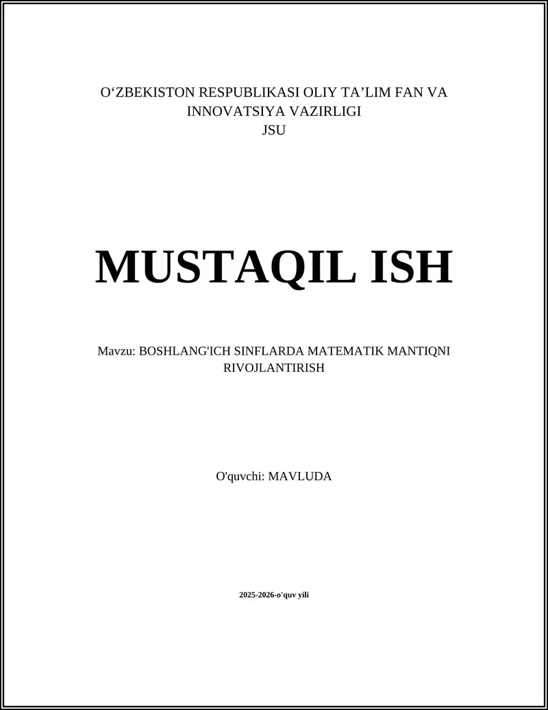 BOSHLANG'ICH SINFLARDA MATEMATIK MANTIQNI RIVOJLANTIRISH