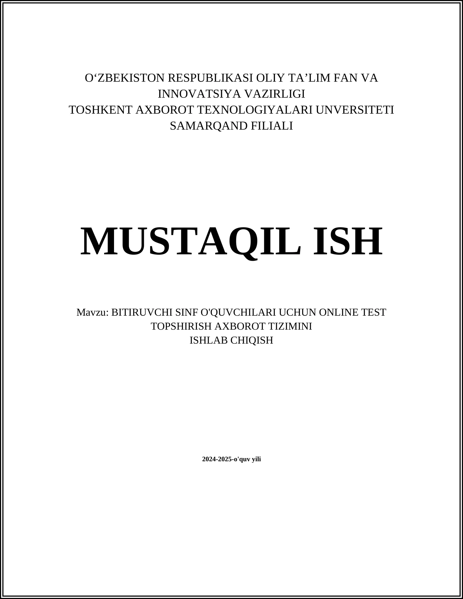 BITIRUVCHI SINF O'QUVCHILARI UCHUN ONLINE TEST TOPSHIRISH AXBOROT TIZIMINI